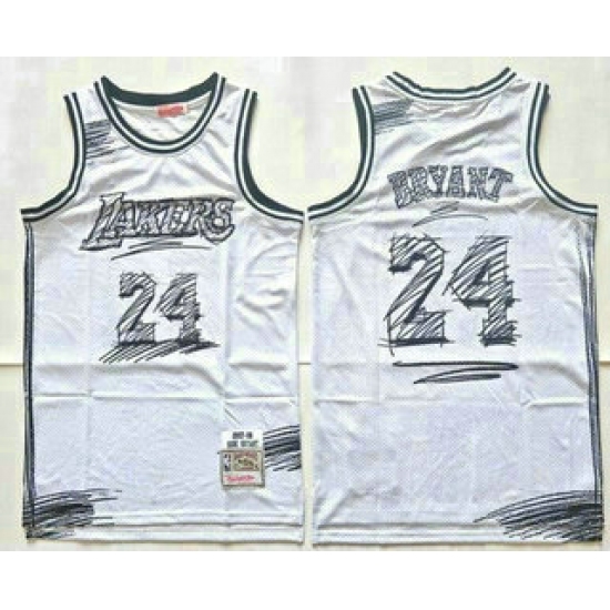 Men's Los Angeles Lakers #24 Kobe Bryant White Sketch Swingman Jersey - Ujersey