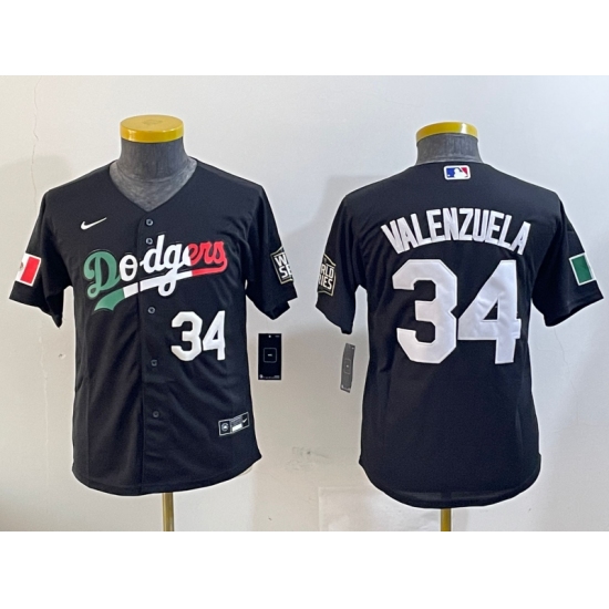 Women's Los Angeles Dodgers #34 Fernando Valenzuela Number Black Mexico 2020 World Series Cool Base Nike Jerseys - Ujersey