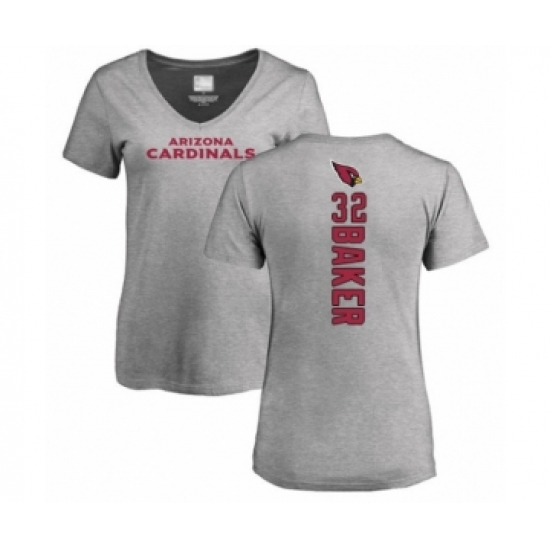 Football Women's Arizona Cardinals #32 Budda Baker Ash Backer V-Neck T-Shirt - Ujersey