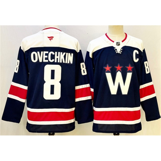 Men's Washington Capitals #8 Alexander Ovechkin Navy With C Stitched Hockey Jersey - Ujersey