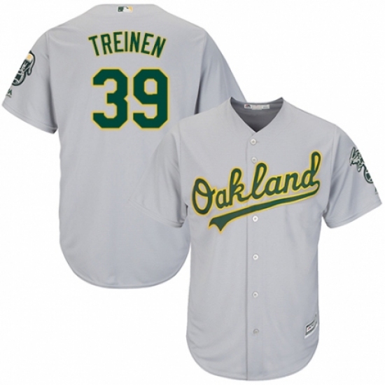 Youth Majestic Oakland Athletics #39 Blake Treinen Replica Grey Road Cool Base MLB Jersey - Ujersey