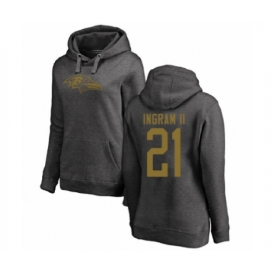 Football Women's Baltimore Ravens #21 Mark Ingram II Ash One Color Pullover Hoodie - Ujersey