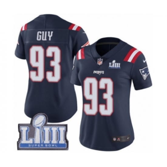 Women's Nike New England Patriots #93 Lawrence Guy Limited Navy Blue Rush Vapor Untouchable Super Bowl LIII Bound NFL Jersey - Ujersey