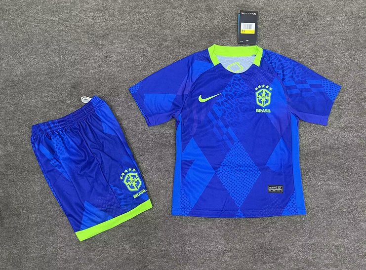 Brazil Away Soccer Uniform Kids Kit Jersey+Shorts 2025 - Ujersey NHL