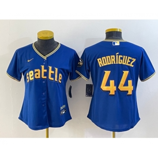 Women's Seattle Mariners #44 Julio Rodriguez Blue 2023 City Connect Cool Base Stitched Jersey - Ujersey