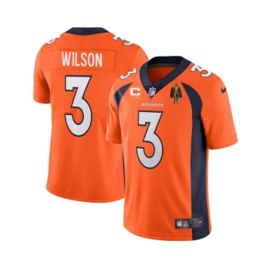 Men's Denver Broncos #3 Russell Wilson Orange With C Patch & Walter Payton Patch Vapor Untouchable Limited Stitched Jersey - Ujersey
