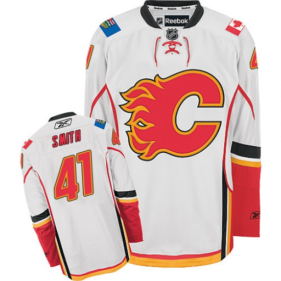 Women's Reebok Calgary Flames #41 Mike Smith Authentic White Away NHL Jersey - Ujersey