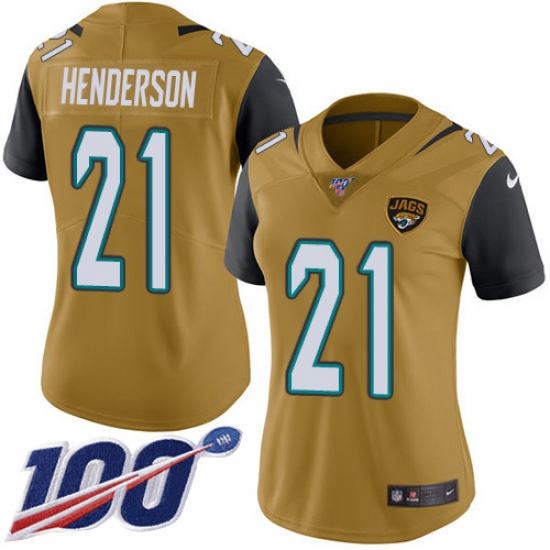 Women's Jacksonville Jaguars #21 C.J. Henderson Gold Stitched Limited Rush 100th Season Jersey - Ujersey