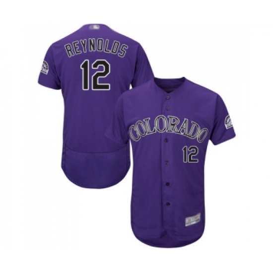 Men's Colorado Rockies #12 Mark Reynolds Purple Alternate Flex Base Authentic Collection Baseball Jersey - Ujersey