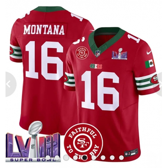 Men's San Francisco 49ers #16 Joe Montana Red 2023 F U S E And Faithful To The Bay Stitched Football Jersey - Ujersey