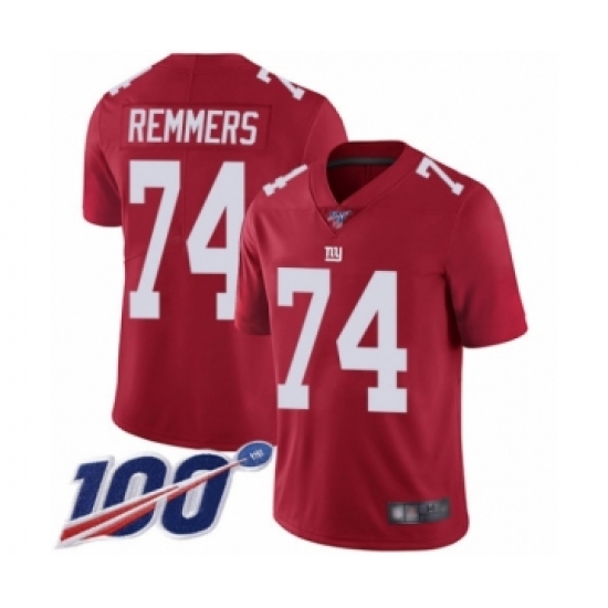 Men's New York Giants #74 Mike Remmers Red Limited Red Inverted Legend 100th Season Football Jersey - Ujersey
