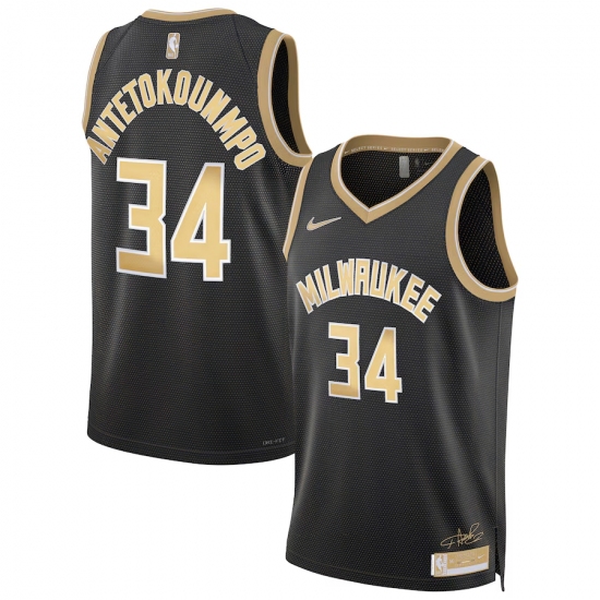 Men's Milwaukee Bucks #34 Giannis Antetokounmpo Black Gold 2024 Select Series Stitched Jersey - Ujersey