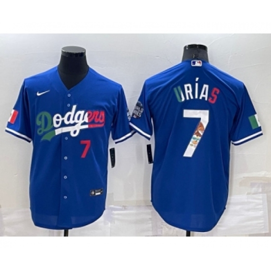 Mens Los Angeles Dodgers #7 Julio Urias Royal Mexico Cool Base Stitched Baseball Jersey - Ujersey