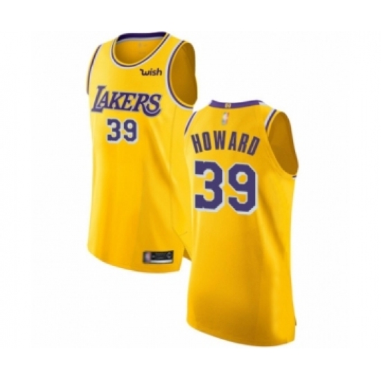 Men's Los Angeles Lakers #39 Dwight Howard Authentic Gold Basketball Jersey - Icon Edition - Ujersey