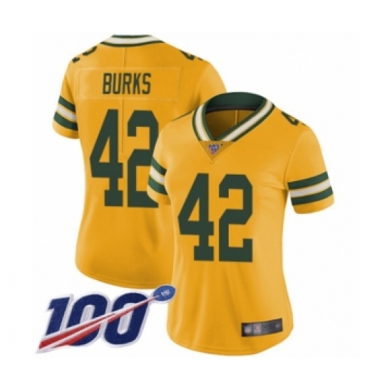 Women's Green Bay Packers #42 Oren Burks Limited Gold Rush Vapor Untouchable 100th Season Football Jersey - Ujersey