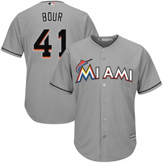 Youth Majestic Miami Marlins #41 Justin Bour Authentic Grey Road Cool Base MLB Jersey - Ujersey