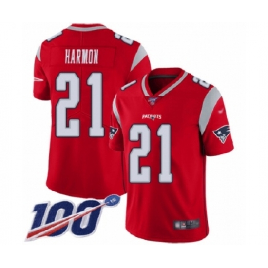 Men's New England Patriots #21 Duron Harmon Limited Red Inverted Legend 100th Season Football Jersey - Ujersey