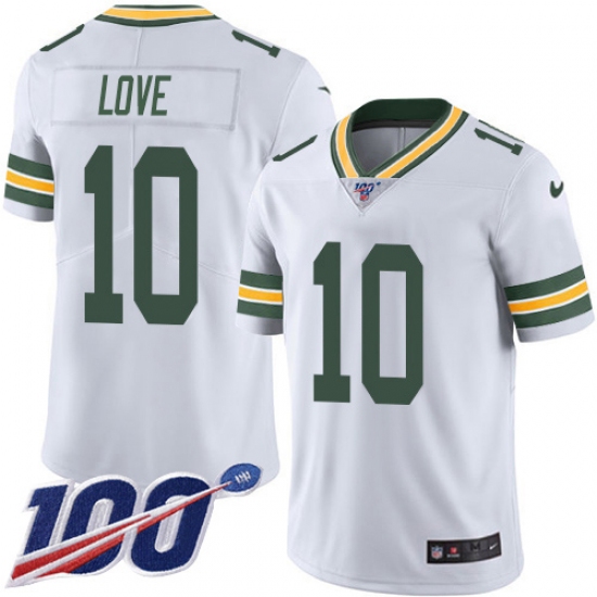 Youth Green Bay Packers #10 Jordan Love White Stitched NFL 100th Season Vapor Untouchable Limited Jersey - Ujersey