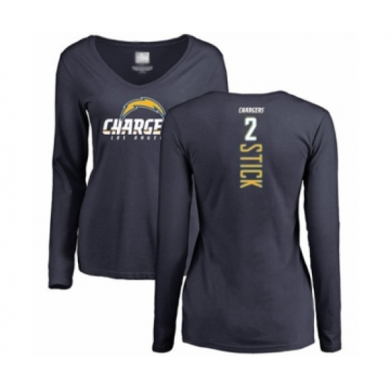 Football Women's Los Angeles Chargers #2 Easton Stick Navy Blue Backer Long Sleeve T-Shirt