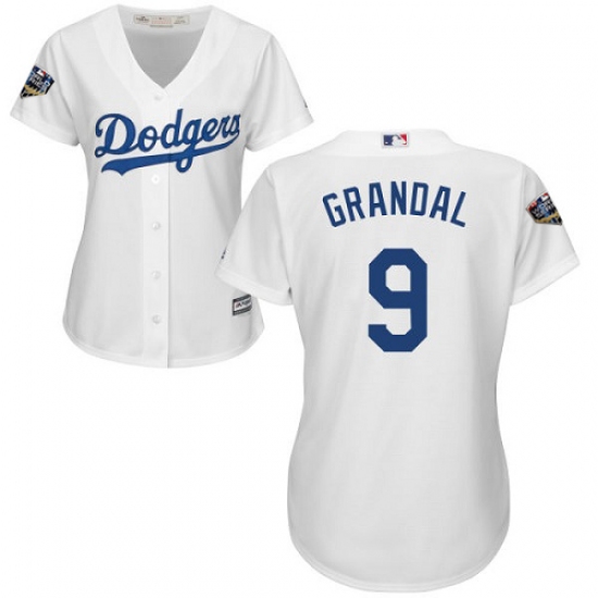 Women's Majestic Los Angeles Dodgers #9 Yasmani Grandal Authentic White Home Cool Base 2018 World Series MLB Jersey - Ujersey