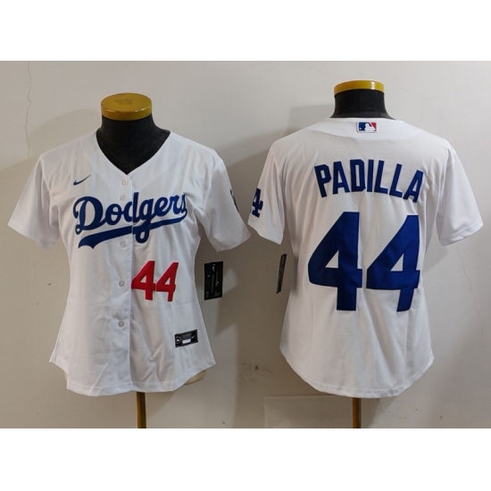 Women's Los Angeles Dodgers #44 Vicente Padilla Number White Cool Base Stitched Jersey - Ujersey