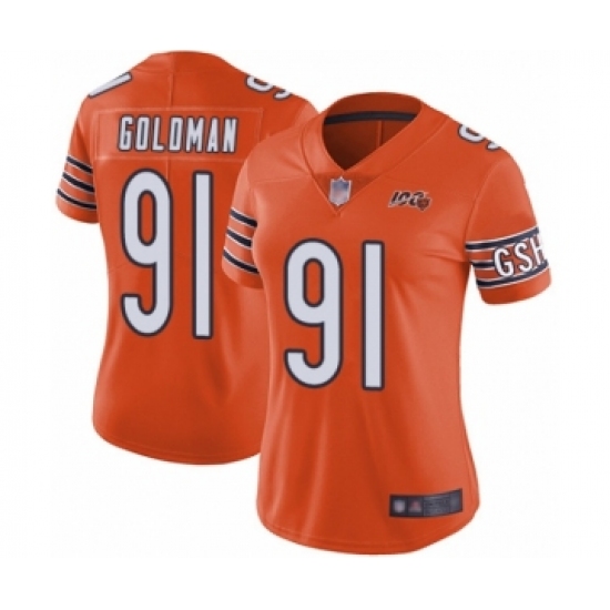 Women's Chicago Bears #91 Eddie Goldman Orange Alternate 100th Season Limited Football Jersey - Ujersey
