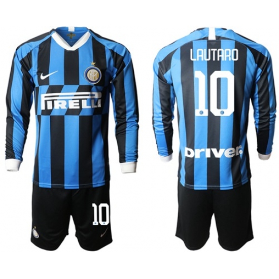 Inter Milan #10 Lautaro Home Long Sleeves Soccer Club Jersey