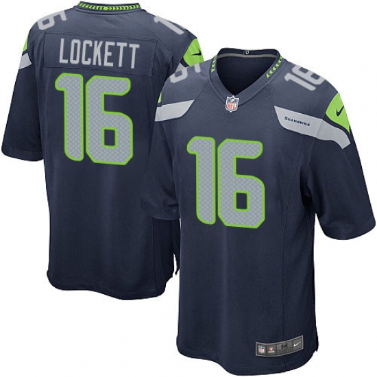Men's Nike Seattle Seahawks #16 Tyler Lockett Game Steel Blue Team Color NFL Jersey - Ujersey