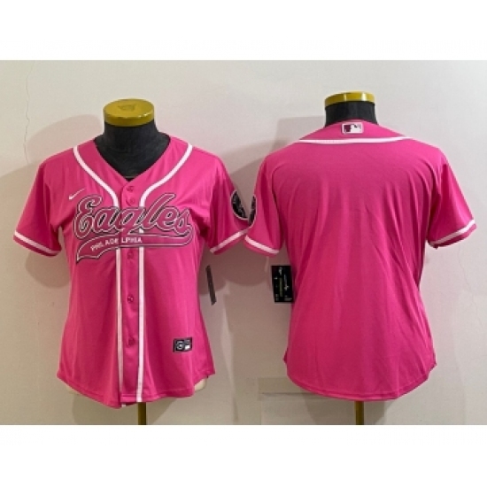 Women's Philadelphia Eagles Blank Pink With Patch Cool Base Stitched Baseball Jersey - Ujersey