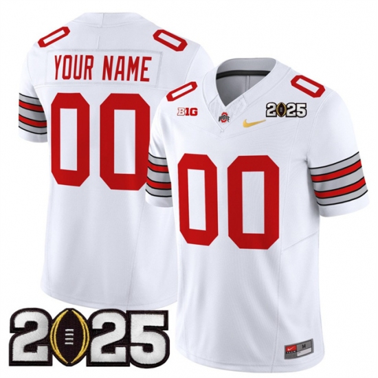 Men's Ohio State Buckeyes Active Player Custom White Gold 2025 CFP Final Patch F.U.S.E. Vapor Limited Stitched Football Jersey - Ujersey