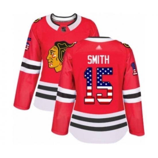 Women's Chicago Blackhawks #15 Zack Smith Authentic Red USA Flag Fashion Hockey Jersey