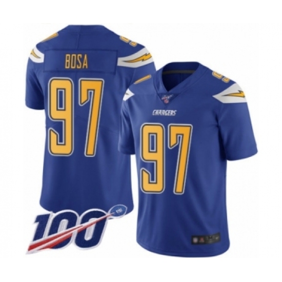 Men's Los Angeles Chargers #97 Joey Bosa Limited Electric Blue Rush Vapor Untouchable 100th Season Football Jersey - Ujersey