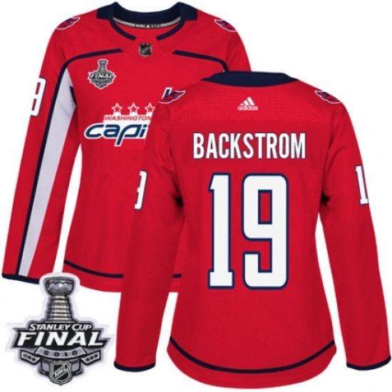 Women's Adidas Washington Capitals #19 Nicklas Backstrom Authentic Red Home 2018 Stanley Cup Final NHL Jersey