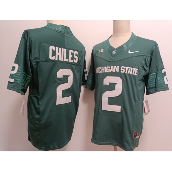 Men's Michigan State Spartans #2 Aidan Chiles Green FUSE College Football Jersey - Ujersey
