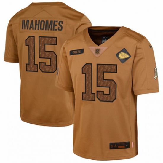 Youth Kansas City Chiefs #15 Patrick Mahomes Nike Brown 2023 Salute To Service Limited Jersey - Ujersey