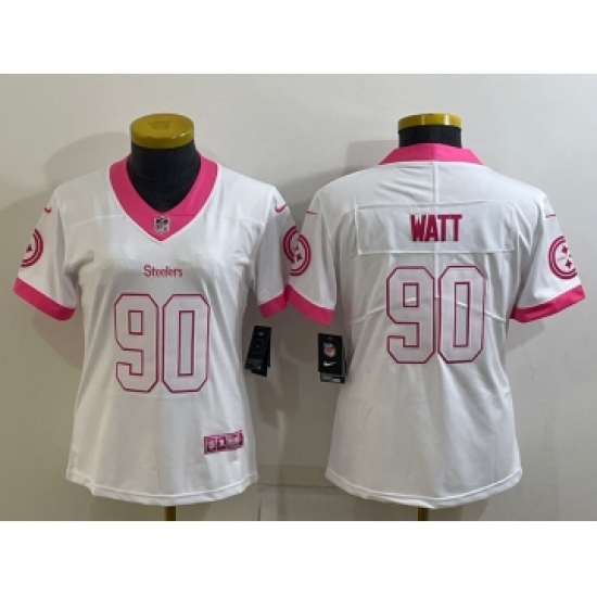 Women's Pittsburgh Steelers #90 TJ Watt White Pink Vapor Untouchaable Limited Stitched Jersey - Ujersey