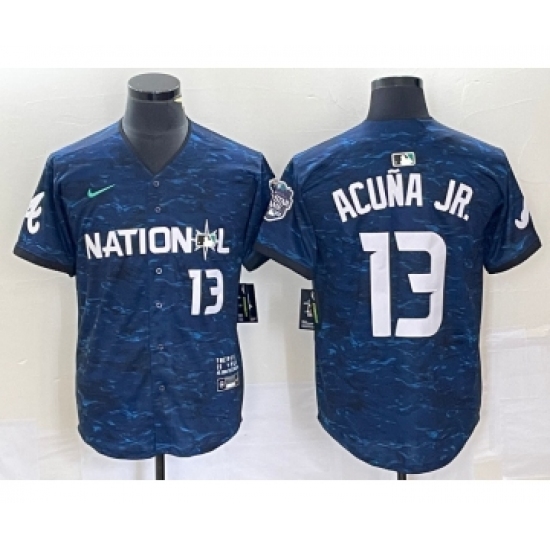 Men's Nike Atlanta Braves #13 Ronald Acuna Jr Number Royal 2023 All Star Cool Base Stitched Baseball Jersey - Ujersey
