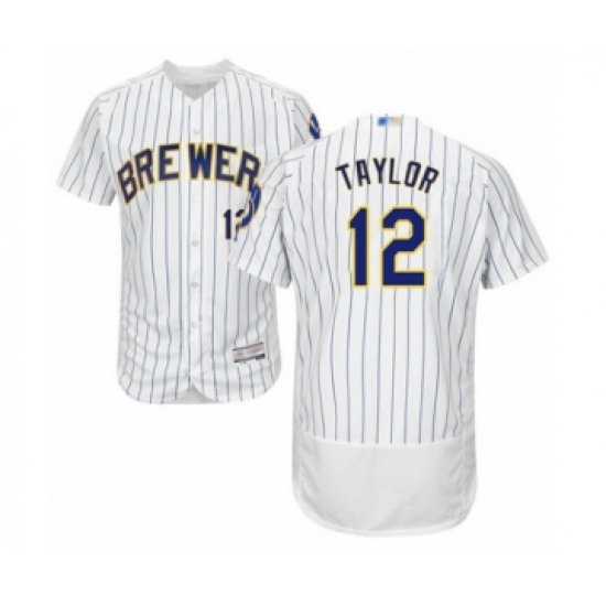 Men's Milwaukee Brewers #12 Tyrone Taylor White Home Flex Base Authentic Collection Baseball Player Jersey - Ujersey