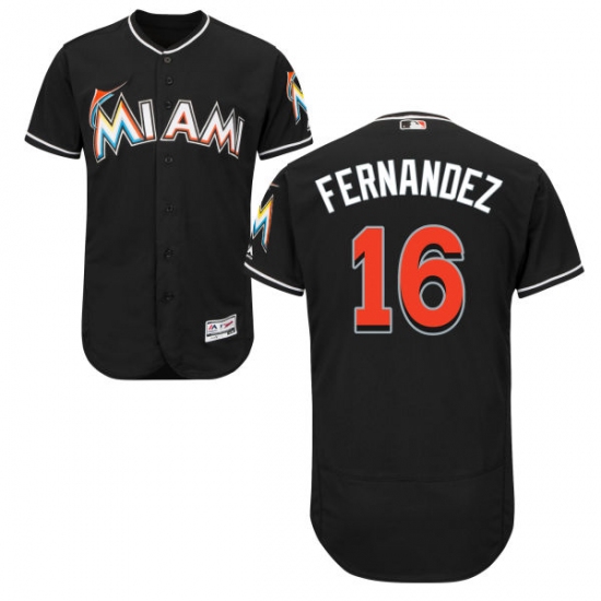 Men's Majestic Miami Marlins #16 Jose Fernandez Black Alternate Flex Base Authentic Collection MLB Jersey - Ujersey