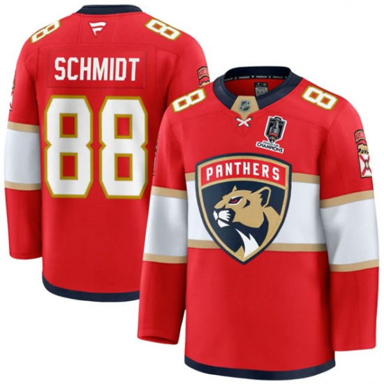 Men's Florida Panthers #88 Nate Schmidt Red Home 2025 Stanley Cup Champions Stitched Jersey - Ujersey
