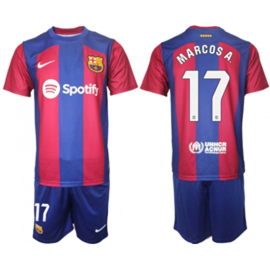 Men's Barcelona #17 Marcosa. Blue Red 2023-24 Home Soccer Jersey