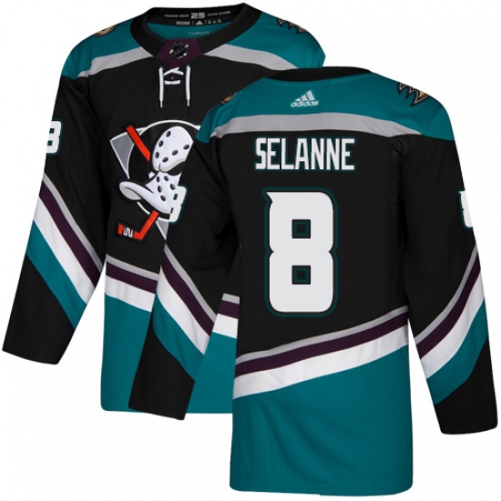 Men's Adidas Anaheim Ducks #8 Teemu Selanne Authentic Black Teal Third NHL Jersey - Ujersey