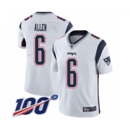 Men's New England Patriots #6 Ryan Allen White Vapor Untouchable Limited Player 100th Season Football Jersey - Ujersey