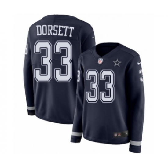 Women's Nike Dallas Cowboys #33 Tony Dorsett Limited Navy Blue Therma Long Sleeve NFL Jersey - Ujersey