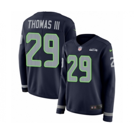 Women's Nike Seattle Seahawks #29 Earl Thomas III Limited Navy Blue Therma Long Sleeve NFL Jersey - Ujersey