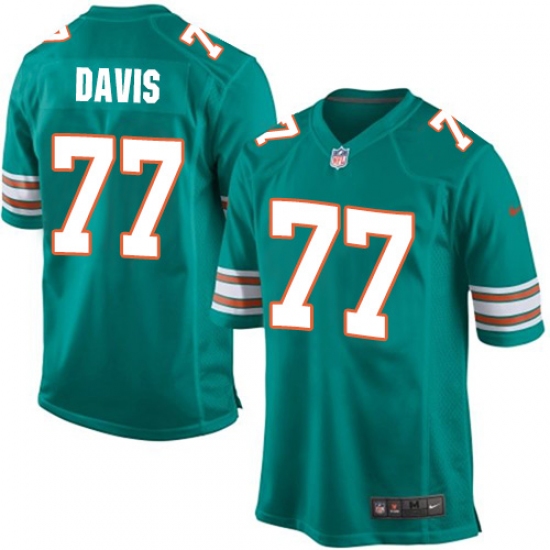 Men's Nike Miami Dolphins #77 Jesse Davis Game Aqua Green Alternate NFL Jersey - Ujersey