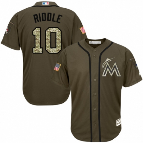 Men's Majestic Miami Marlins #10 JT Riddle Authentic Green Salute to Service MLB Jersey - Ujersey
