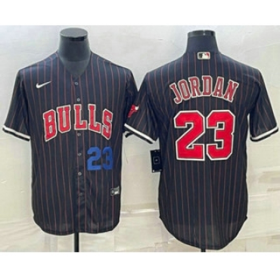 Men's Chicago Bulls #23 Michael Jordan Number Black With Cool Base Stitched Baseball Jersey - Ujersey