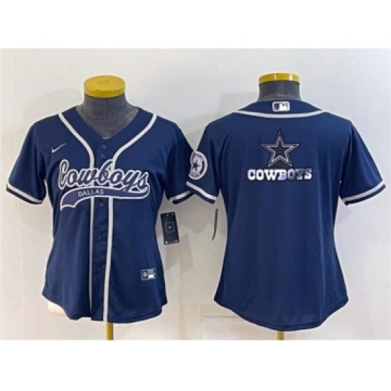 Youth Dallas Cowboys Navy Team Big Logo With Patch Cool Base Stitched Baseball Jersey - Ujersey