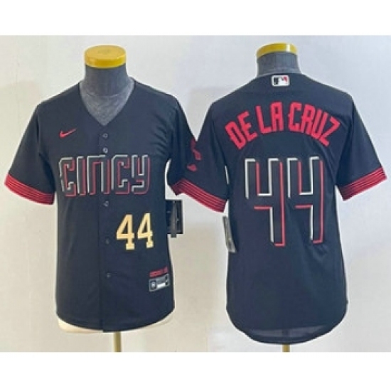 Youth Cincinnati Reds #44 Elly De La Cruz Number Black 2023 City Connect Cool Base Stitched Jersey 1 - Ujersey